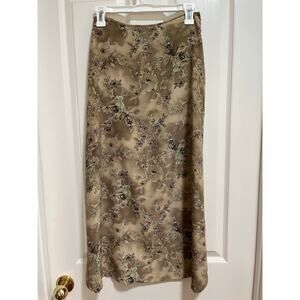 Vintage 90s Y2K Floral Maxi Long Skirt Juniors Size 9 Small Tan Beige Fairy